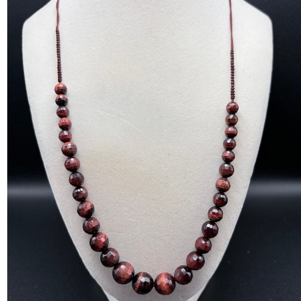 Vintage Tiger’s Eye Bead Necklace With Graduated Pattern Faceted